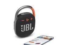 JBL Clip 4, Wireless Ultra Portable Bluetooth Speaker, JBL Pro Sound, Integrated Carabiner, Vibrant Colors with Rugged Fabric Design, Dust & Waterproof, Type C (Without Mic, Black & Orange)