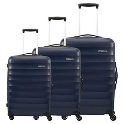 American Tourister Trolley Bags for Travel | Barcelona 55cm, 69cm, 79cm Polycarbonate Hardsided Set of 3 Luggage Bags | Suitcase for Travel | Luggage Bags | Trolley Bags for Travelling, Midnight Blue