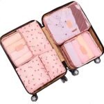HOUSEHOLD CULTURE Laundry Packing Cubes for Suitcases Organiser Bags Luggage Organiser Set Travel Cubes Laundry Bags for Backpack Clothes Shoes, Pack of 6 (Light Orange Cherry), Nylon