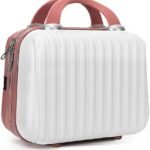 KEYOZA Hard Shell Cosmetic Travel Case - Portable Vanity Cases Small Makeup Suitcase with Strap, Decorative Hand Luggage Carrying Bag Case for Women Girls, Rose Gold (JK-46)