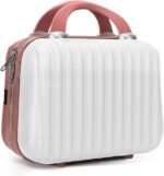 KEYOZA Hard Shell Cosmetic Travel Case - Portable Vanity Cases Small Makeup Suitcase with Strap, Decorative Hand Luggage Carrying Bag Case for Women Girls, Rose Gold (JK-46)