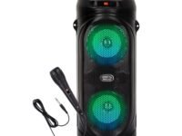 Krisons Comet 4" Double Woofer 40W Multi-Media Bluetooth Party Speaker with Wired Mic for Karaoke,Digital Display, RGB Lights, USB, SD Card and FM Radio