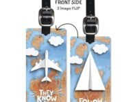 Lentikart 3D Lenticular Luggage Tag Long Single Piece | Paper Plane Motivational Quote | Luggage/Bag/Travel ID Label Tags for Suitcase & School Bags