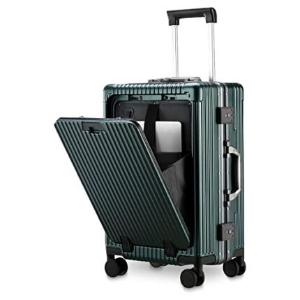 THE CLOWNFISH Ambassador Series Carry-On Luggage Polycarbonate Hard Case Suitcase Eight Spinner Wheel Trolley Bag with TSA Lock, USB, Mobile Holder, Cup Holder- Forest Green (56 cm-22 inch)