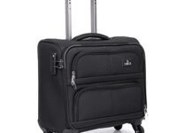 THE CLOWNFISH Wanderer Luggage Polyester Softsided Check-in Suitcase 4 Wheel Trolley Bag Laptop Roller Case (44 cms, Charcoal Black)