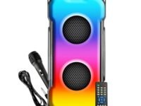 pTron Fusion Party V3 40W Karaoke Bluetooth Party Speaker with Immersive Sound, 3 mtr Wired Mic, Dual Drivers, RGB Lights, USB/SD Card/Aux Playback, Auto TWS Function & Remote Control (Jade Black)