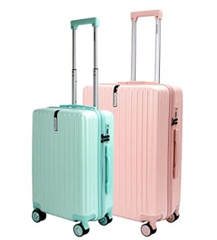 3G VACANZA Polycarbonate Hardsided Luggage | 8 Wheel Trolley Bag, with All Matching Accessories Travel Suitcase for Men & Women (The Set of 2, ( Peach Pink/French Lime Green 55 cms/65 cms)