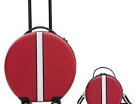 JUNIOR JOE ABS Plastic Rounded Cabin Travel Trolley Luggage Bag - 4 Double Spinner Universal Rolling Wheels Suitcase (Red) 20 Inch