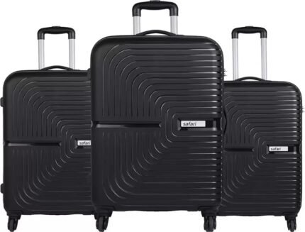 Safari Hard Trolley Bag Set of 3 Suitcase for Travel Luggage Bag with 4 Wheel and Number Lock (E Black)