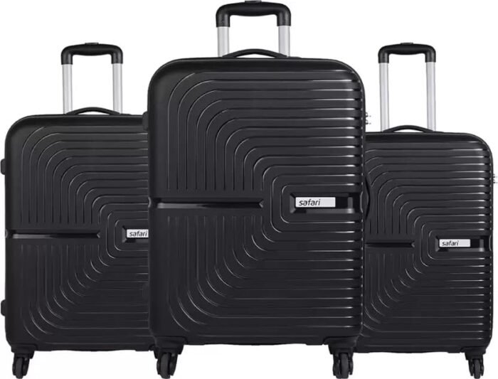 Safari Hard Trolley Bag Set of 3 Suitcase for Travel Luggage Bag with 4 Wheel and Number Lock (E Black)
