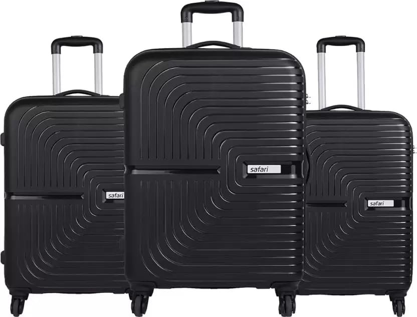 Safari Hard Trolley Bag Set of 3 Suitcase for Travel Luggage Bag with 4 Wheel and Number Lock (E Black)