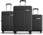 Safari Route Hardside Small, Medium & Large Size Polycarbonate Suitcase, (Cabin & Check-in) 8 Wheels Luggage Trolley Bag Set of 3, Black, 55cm, 65cm & 77cm