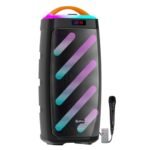 pTron Newly Launched Fusion Bold 100W Karaoke Bluetooth Party Speaker, Powerful Sound, RGB Lights, 3 mtr Wired Mic, BT/USB/SD Card/Aux Playback, TWS Pairing, Remote Control & Type C Charging (Black)