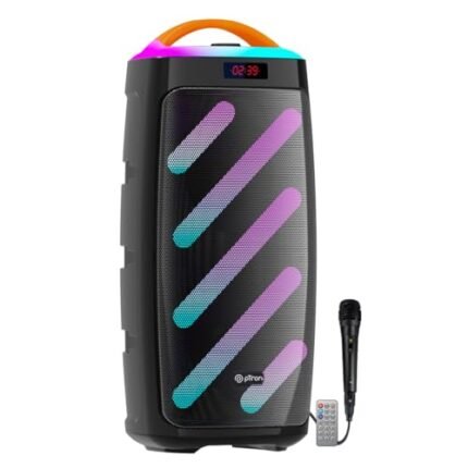 pTron Newly Launched Fusion Bold 100W Karaoke Bluetooth Party Speaker, Powerful Sound, RGB Lights, 3 mtr Wired Mic, BT/USB/SD Card/Aux Playback, TWS Pairing, Remote Control & Type C Charging (Black)
