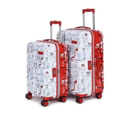 uppercase JFK Duo | Trolley Bag Set of 2 (S+M) | Hardsided Luggage |8 Wheel Cabin & Check-in Trolley Bag |Combination Lock| Suitcase for Men & Women |2000 Days Warranty| Dual Tone(White & Red)