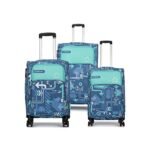 uppercase JFK Trolley Bag Set of 3 (S+M+L) | Polyester Eco-Soft Printed Luggage | Cabin & Check-in Luggage | Combination Lock | 8 Wheel Suitcase for Men & Women | 2500 Days Warranty (Denim Blue)