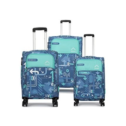 uppercase JFK Trolley Bag Set of 3 (S+M+L) | Polyester Eco-Soft Printed Luggage | Cabin & Check-in Luggage | Combination Lock | 8 Wheel Suitcase for Men & Women | 2500 Days Warranty (Denim Blue)
