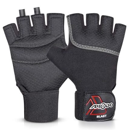 Aprodo Sports Weight Lifting Workout Gym Gloves with Wrist Support, Unisex, Free Size (Grey BLK)