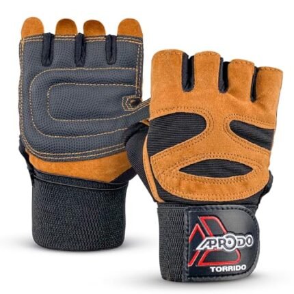 Aprodo Torrido Fitness Gym Gloves with Wrist Wrap Support, for Men and Women, Free Size (Black Brown)