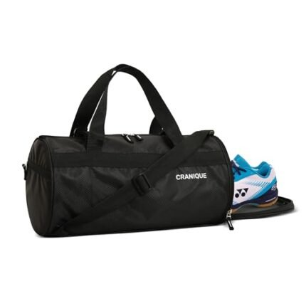 Cranique Duffle Gym Bag with Shoe Compartment & Yoga Mat Holder Shoulder Strap for Men & Women | Sports Bag | Kit Bag (QGB1-Black)