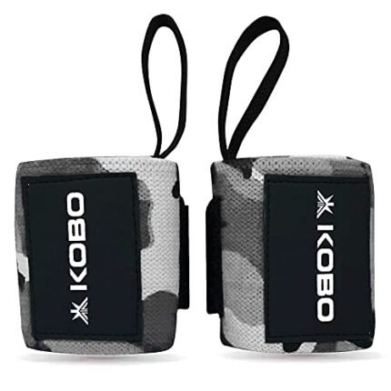 Kobo Camouflage Grey Wrist Wraps with Thumb Loop - Professional Wrist Support Braces for Men & Women - Weight Lifting Cross Fitnesspowerliftingstrength Training