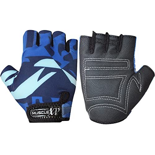 MuscleXP Stout Blue Unisex Fitness Sports Gym Gloves Lightweight, Velcro Wrist Closure, for Weight Lifting, Fitness Training, Cycling, Non-Slip, Breathable, Moisture Absorbing (Blue & Black), 1 Pair