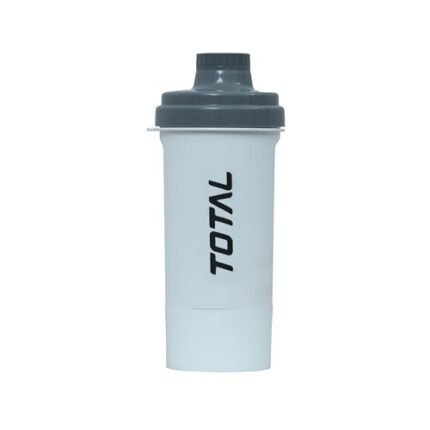 TOTAL Shaker Bottle 600ml for Protein Supplements Gym Sipper with Supplement Storage Container BPA-Free PP Material Leakproof for Workout, Fitness & Sports-White/Grey -600 ML
